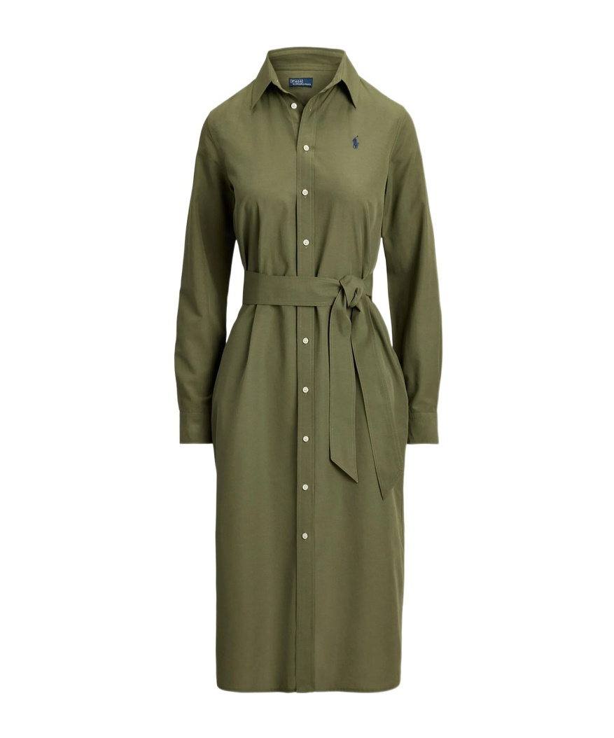 Polo Ralph Lauren Polo Pony Belted Shirt Dress In Green