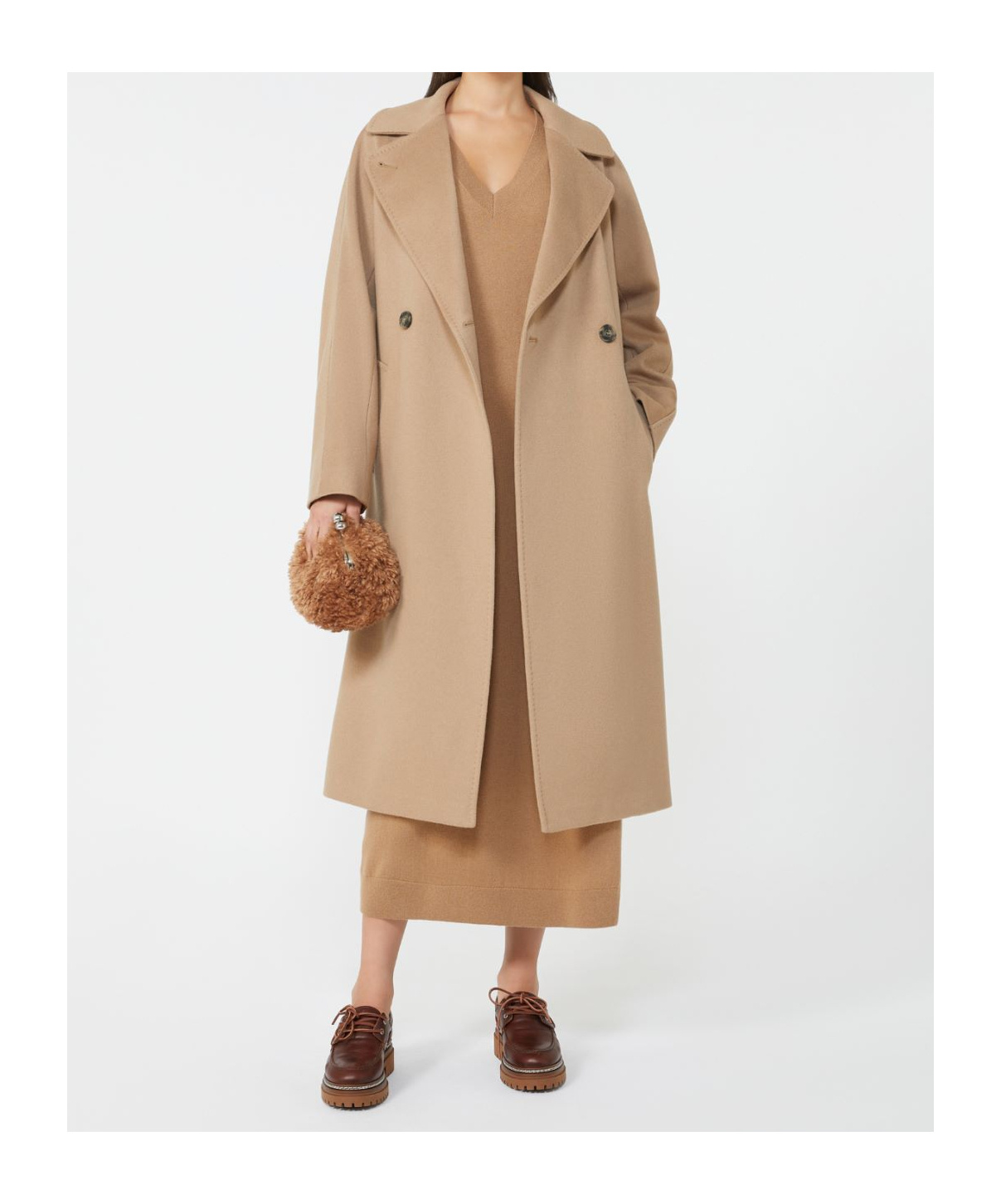 Weekend Max Mara Long Length Belted Coat With Notched Lapels In Brown