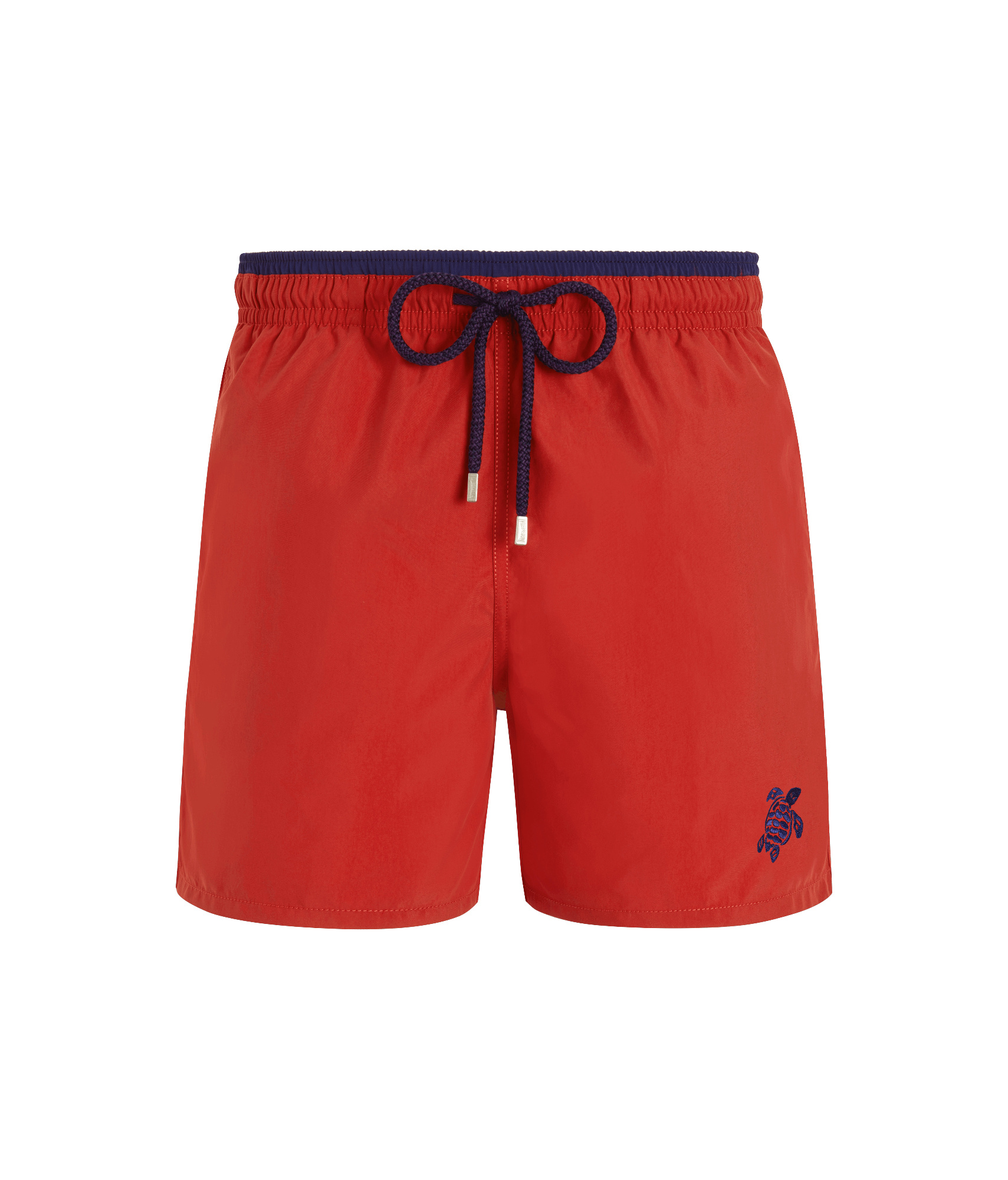 Vilebrequin Solid Bicolor Length Swim Trunks In Red