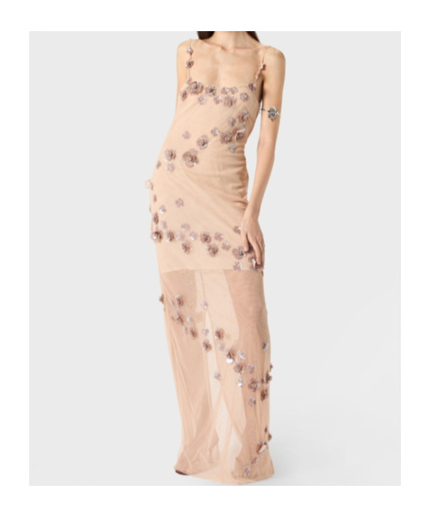 Blumarine Sequin-embellished Tulle Maxi Dress In Nude