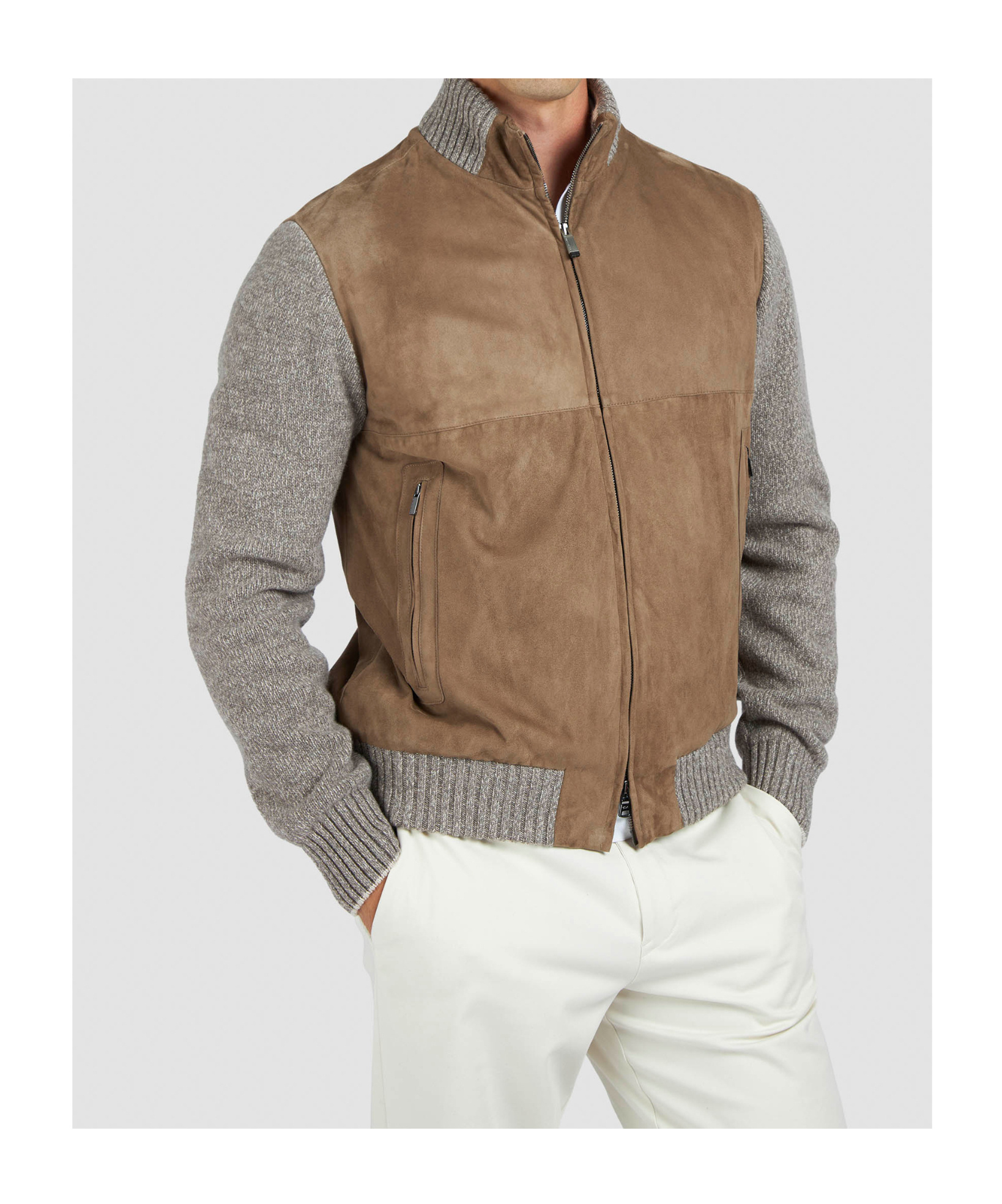 Paul & Shark Suede Wool-paneled Bomber Jacket In Brown