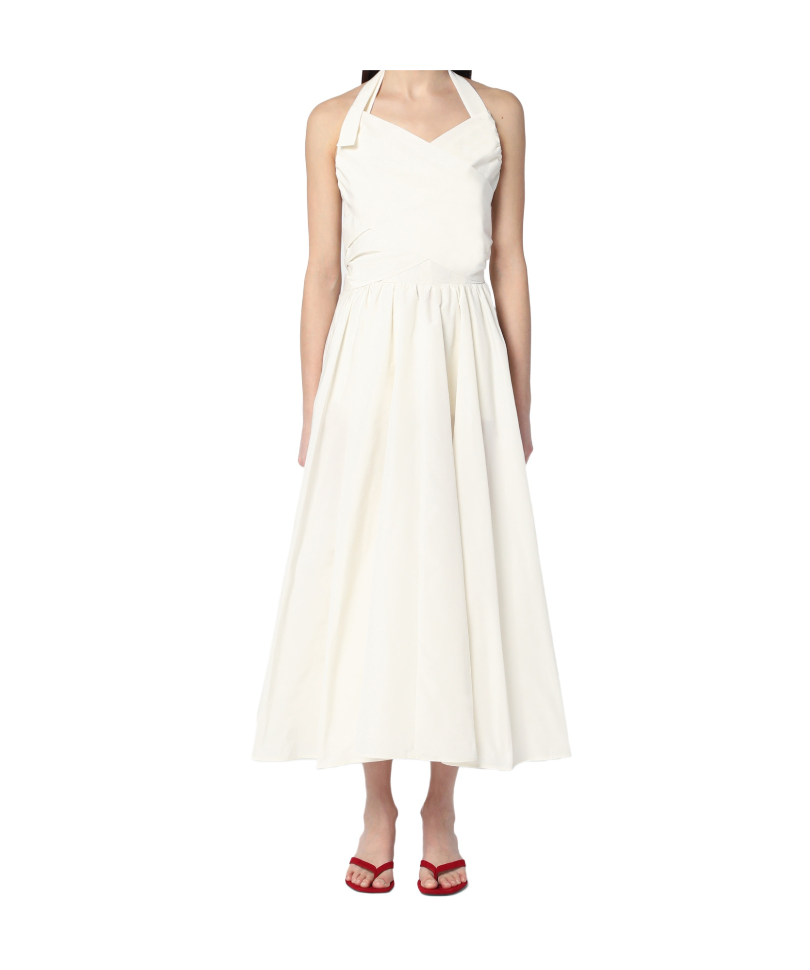 Patou Back Bow Halterneck Midi Dress In White