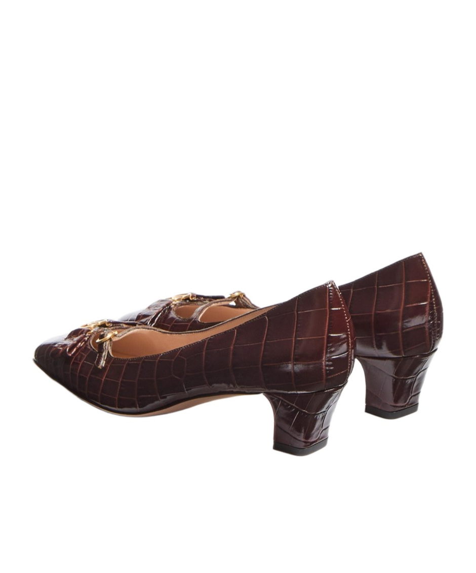 Valentino Brown Crocodile Effect Calfskin Pumps With Bow And Medium Heel In Black