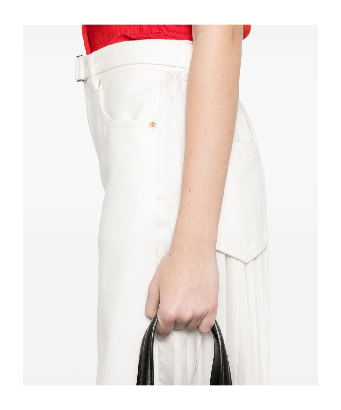 Sacai Pleated Midi Skirt In White