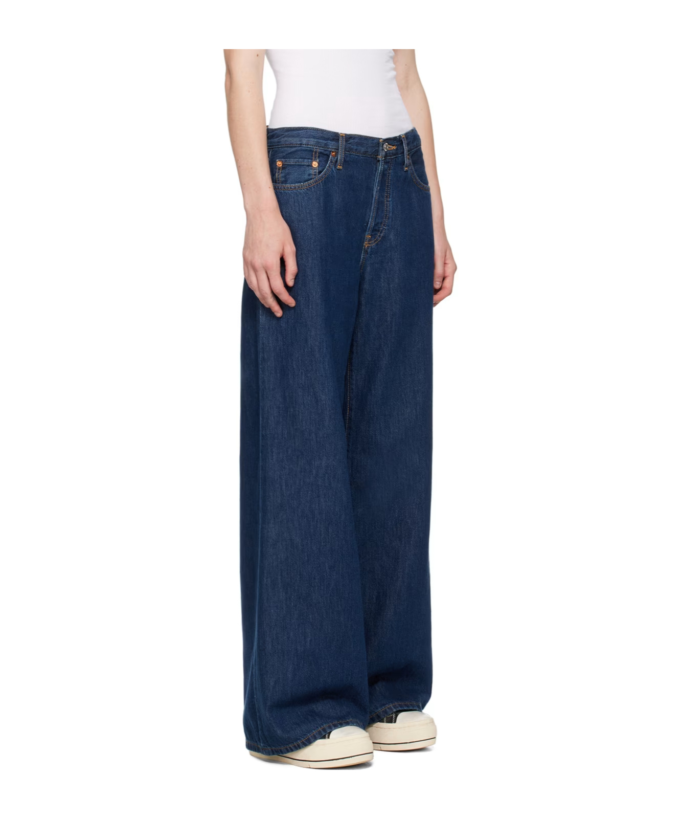 Re/done Indigo Mid Rise Palazzo Jeans In Blue