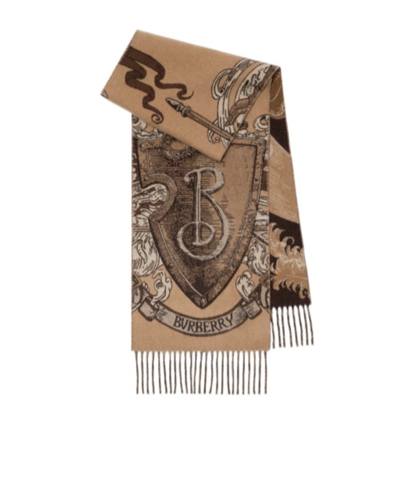 Burberry Etched Knight Cashmere Scarf In Brown