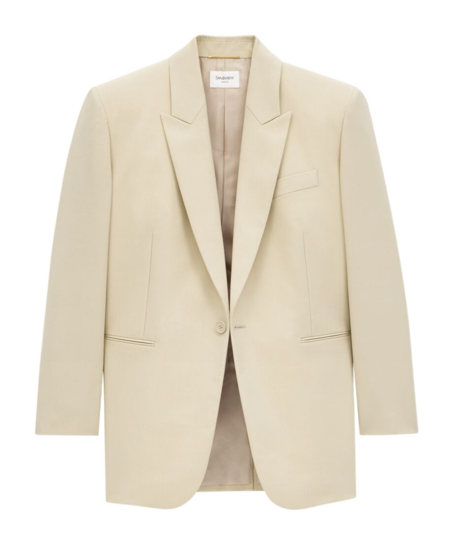 Saint Laurent Long-sleeved Wool Suit Coat In Nude