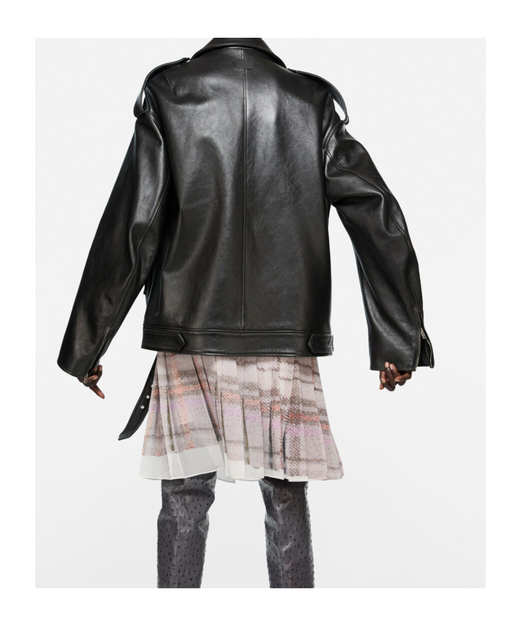 Acne Studios Leather Jacket With Belted Waist And Epaulettes In Black