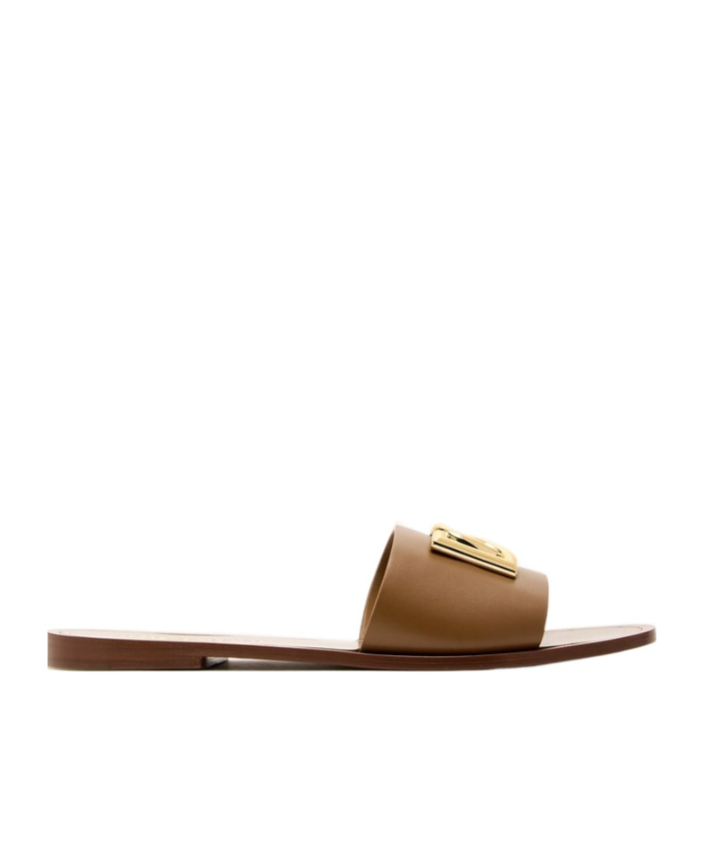 Dolce & Gabbana Women Camel Calf Leather Bianca Slides In Multi