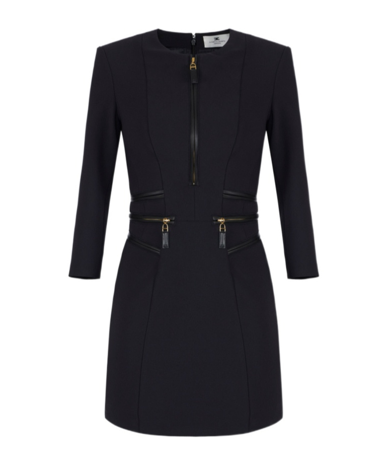 Elisabetta Franchi Dress In Double Layer Crêpe With Zip In Black