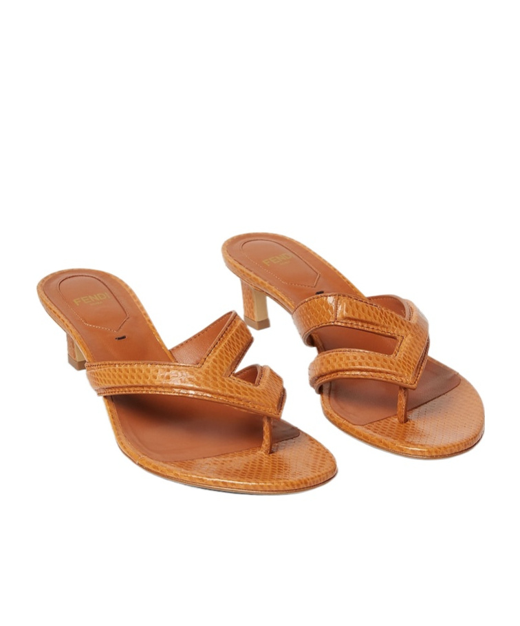 Fendi Toe Open Strappy Sandals Textured Finish In Orange