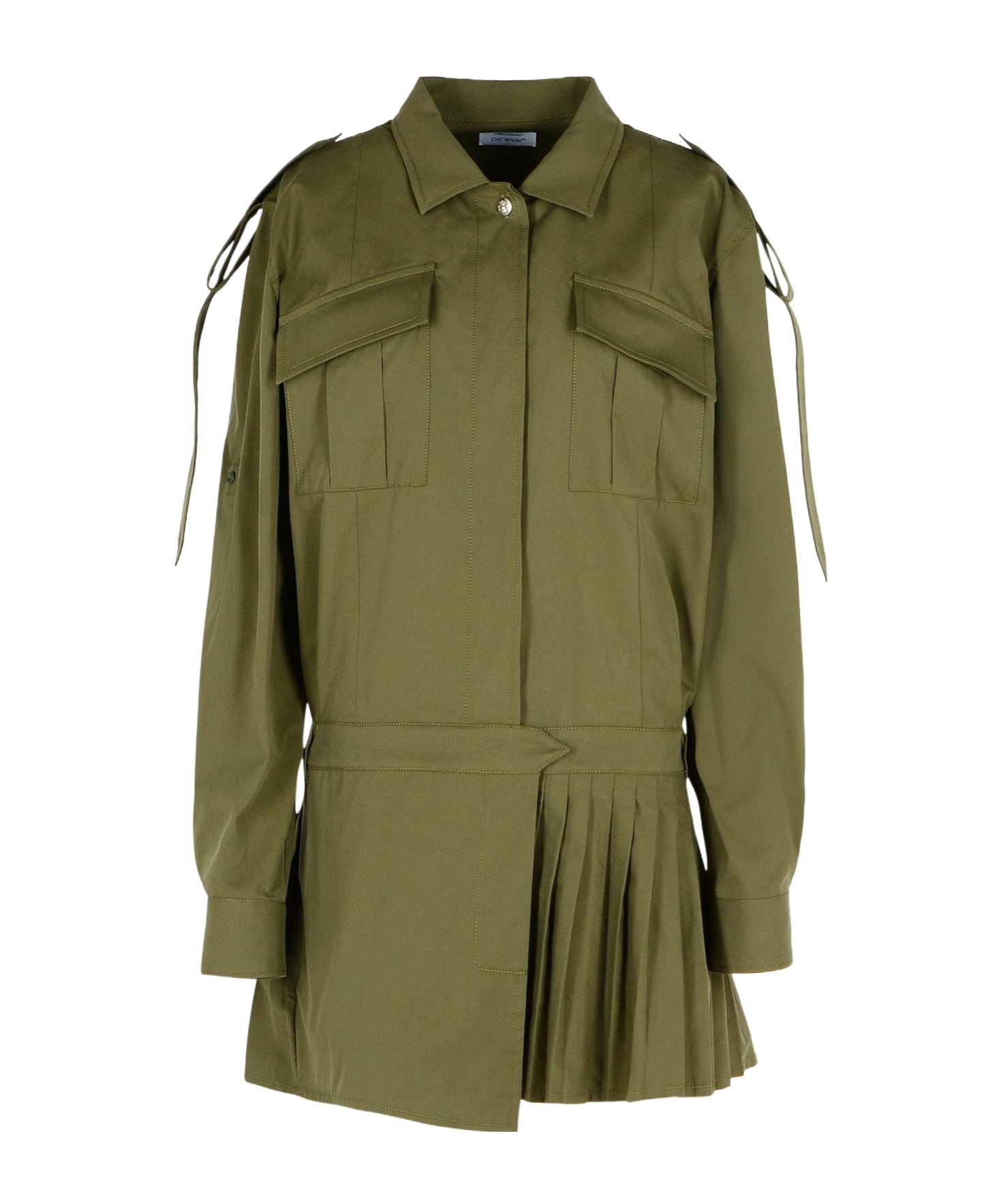 Off-white Button Detailed Ruffled Mini Dress In Green