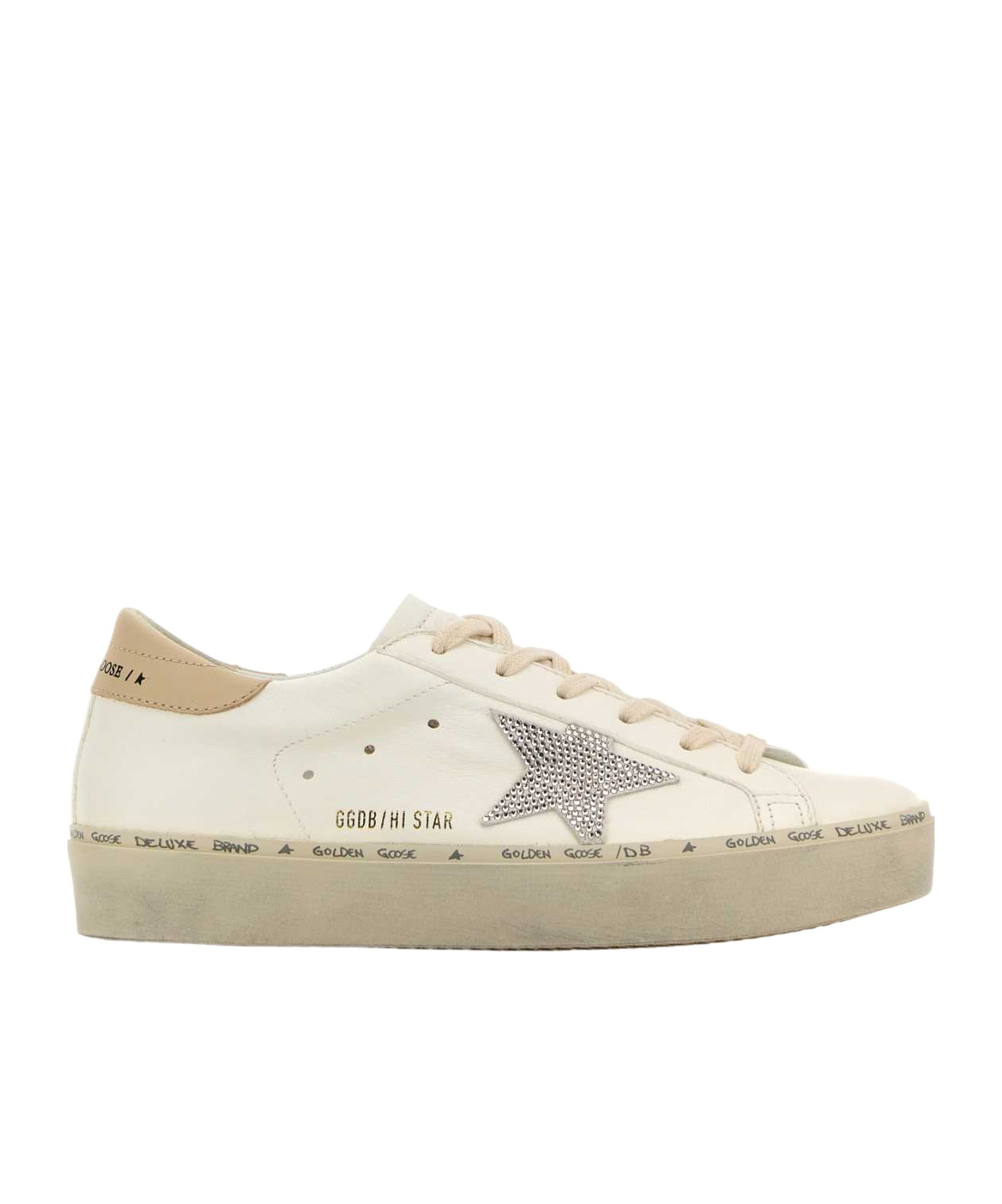 Golden Goose White Leather Hi Star Sneakers In White