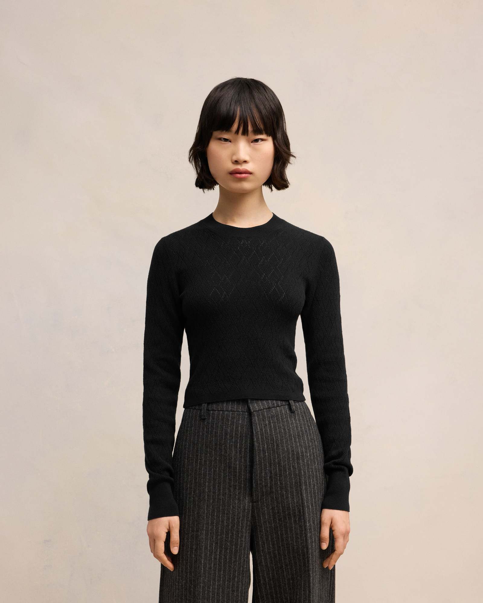 Ami Alexandre Mattiussi De Coeur Mesh Round-neck Sweater In Black
