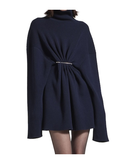 Balenciaga Navy Draped Knit Pinched Mini Dress In Blue