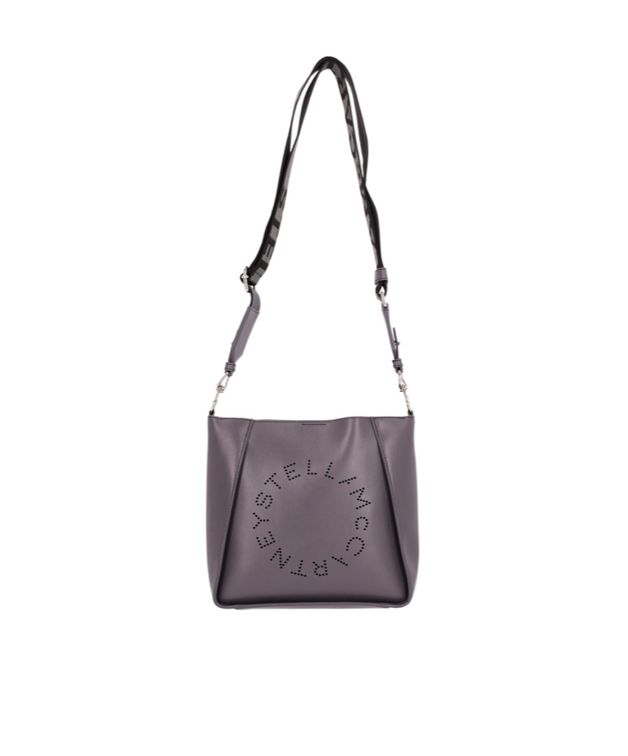 Stella Mccartney Round Logo Shoulder Bag In Grey