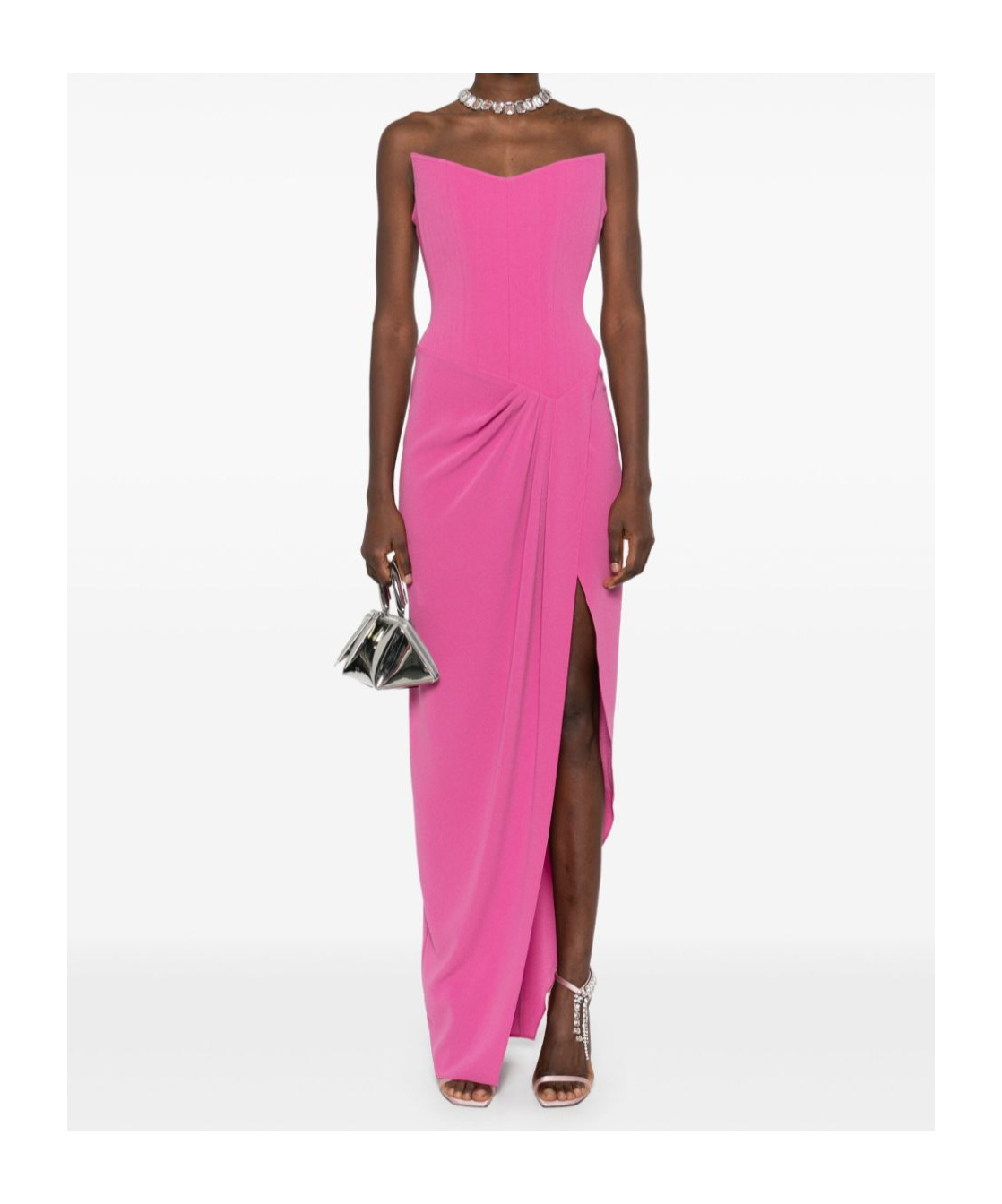 Alex Perry Strapless Corset Asymmetrical Maxi Dress In Pink