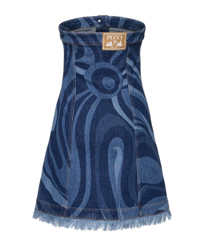 EMILIO PUCCI MARMO PRINT STRETCH DENIM MINI DRESS 
