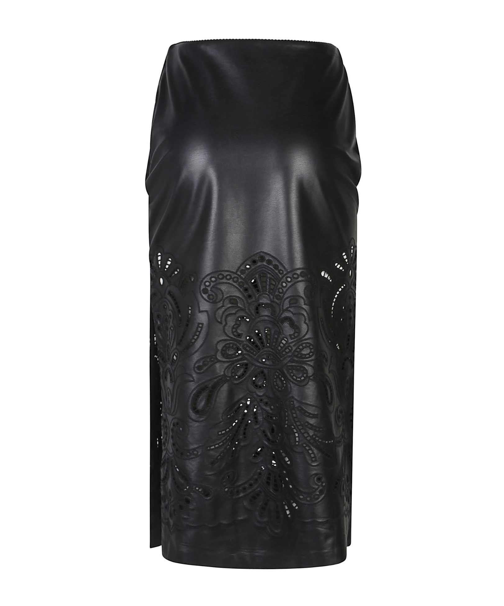 Ermanno Firenze Longuette Faux Leather Midi Skirt In Black