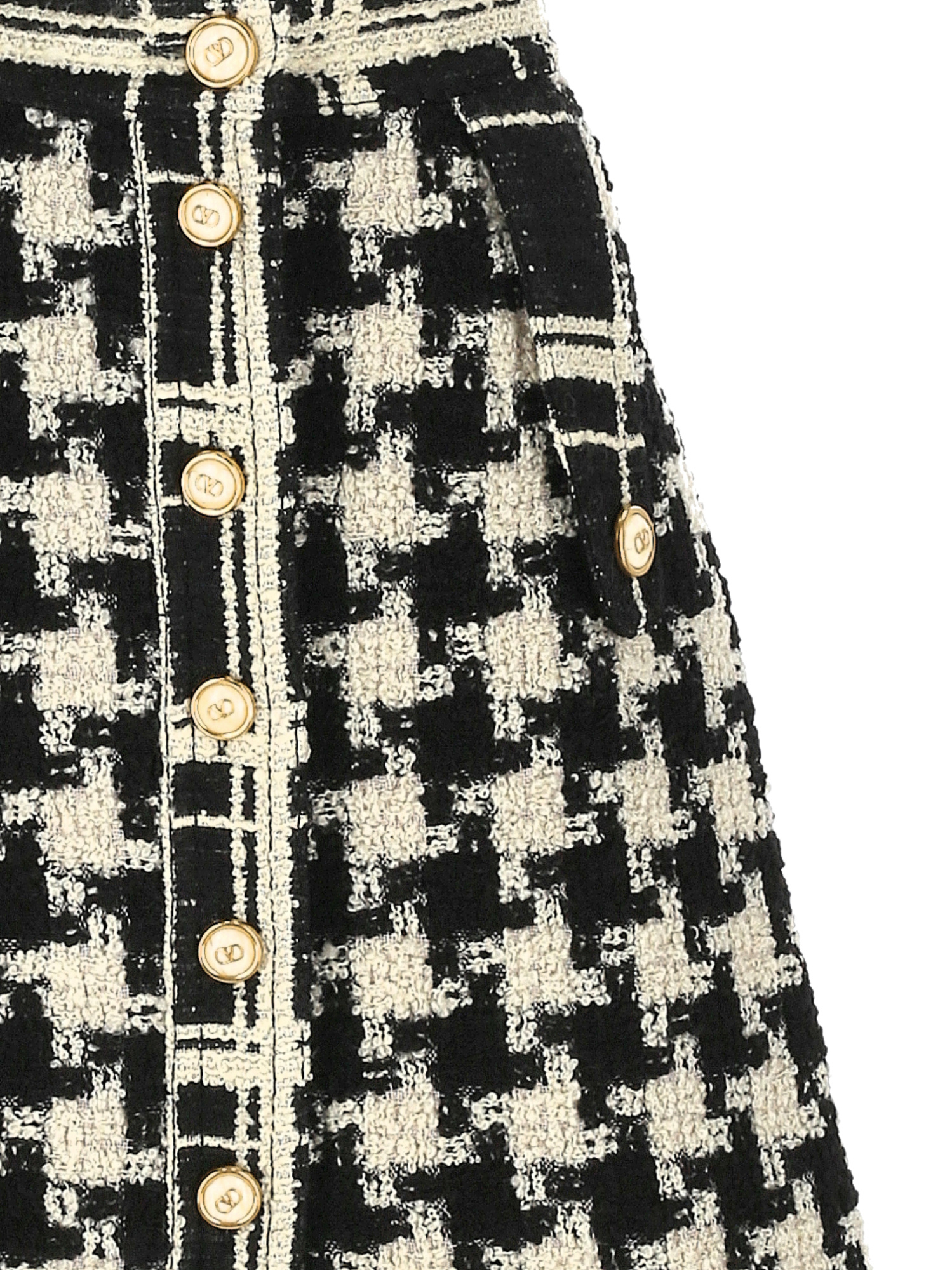 Valentino Houndstooth High-waisted Skirt Button Detailing In Black