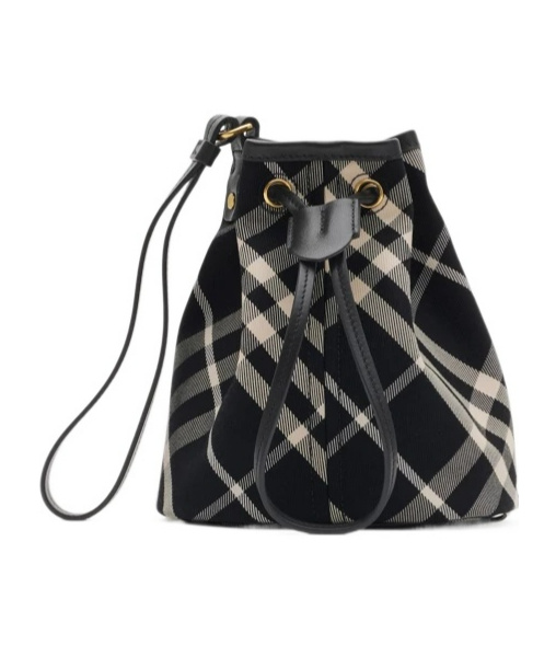 Burberry Check Drawstring Pouch In Black