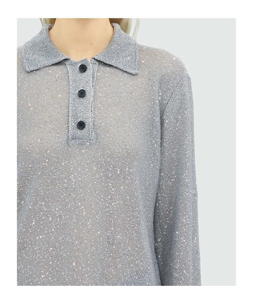 Msgm Embellished Knit Polo In Gray