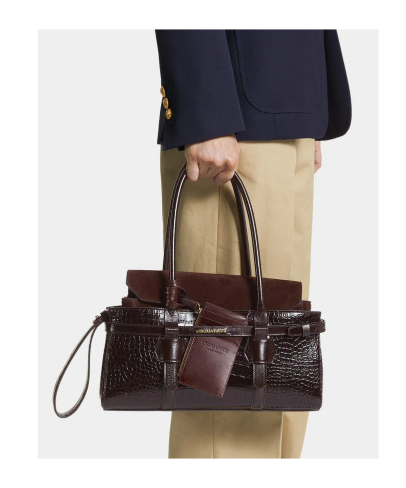 Dsquared2 Logo Stamp Twin Shoulder Bag In Brown