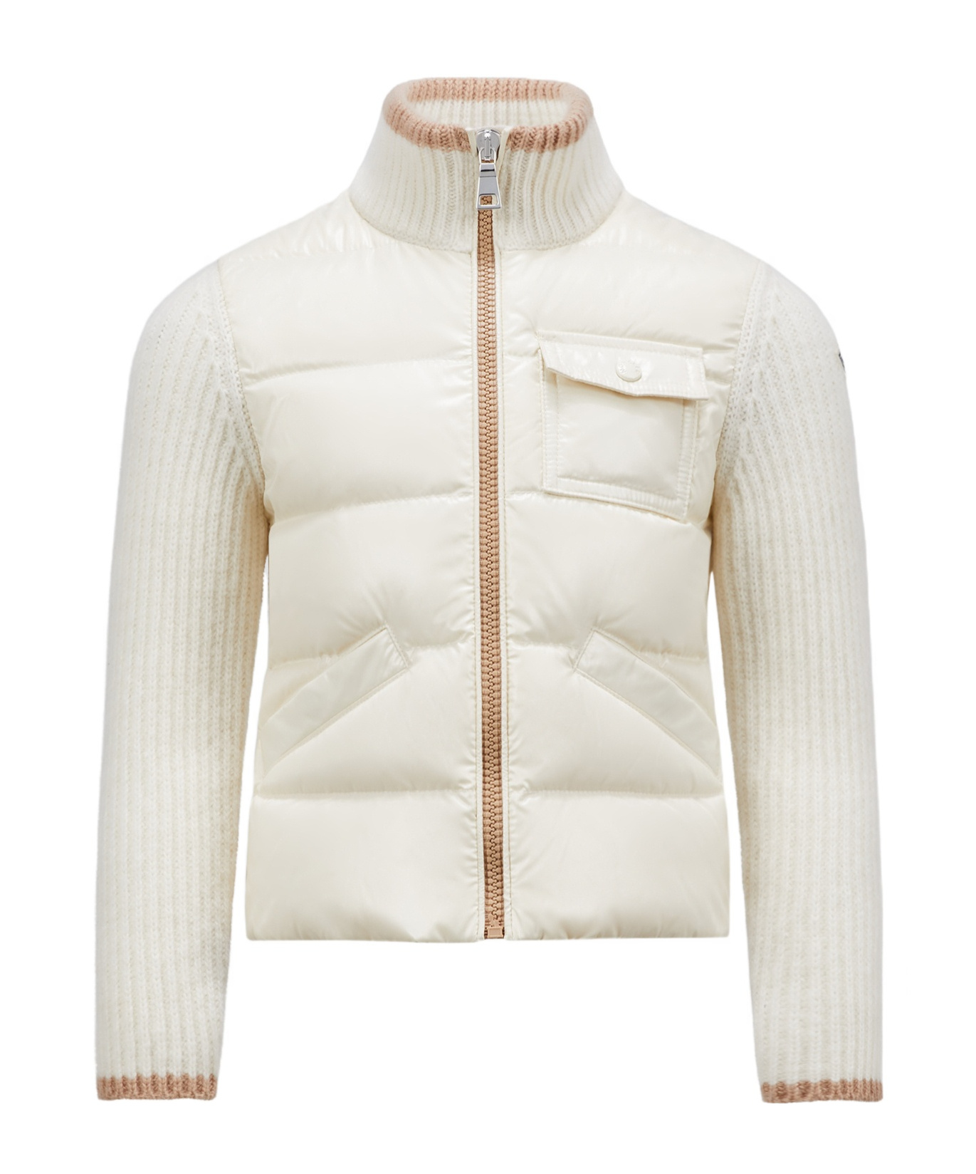 Moncler Lined Wool Zipper Cardigan Down Jacket In White