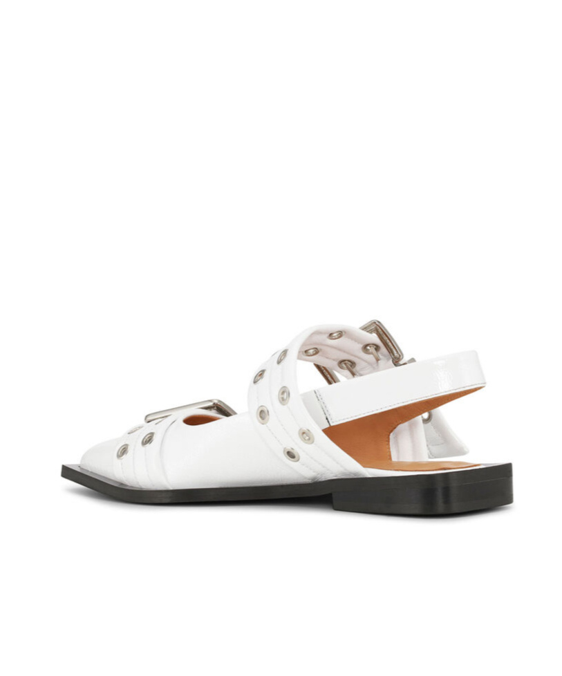 Ganni Feminine Buckle Ballerina Naplack Sandal In Egret In Neutral