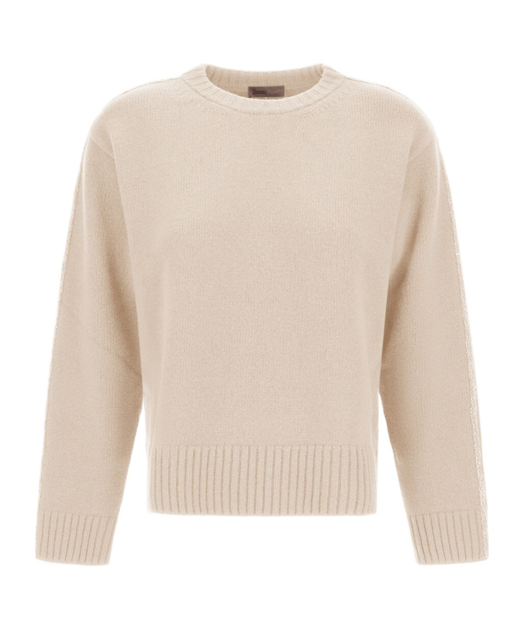 Herno Crew Neck Long Sleeve Sweater In Neutral