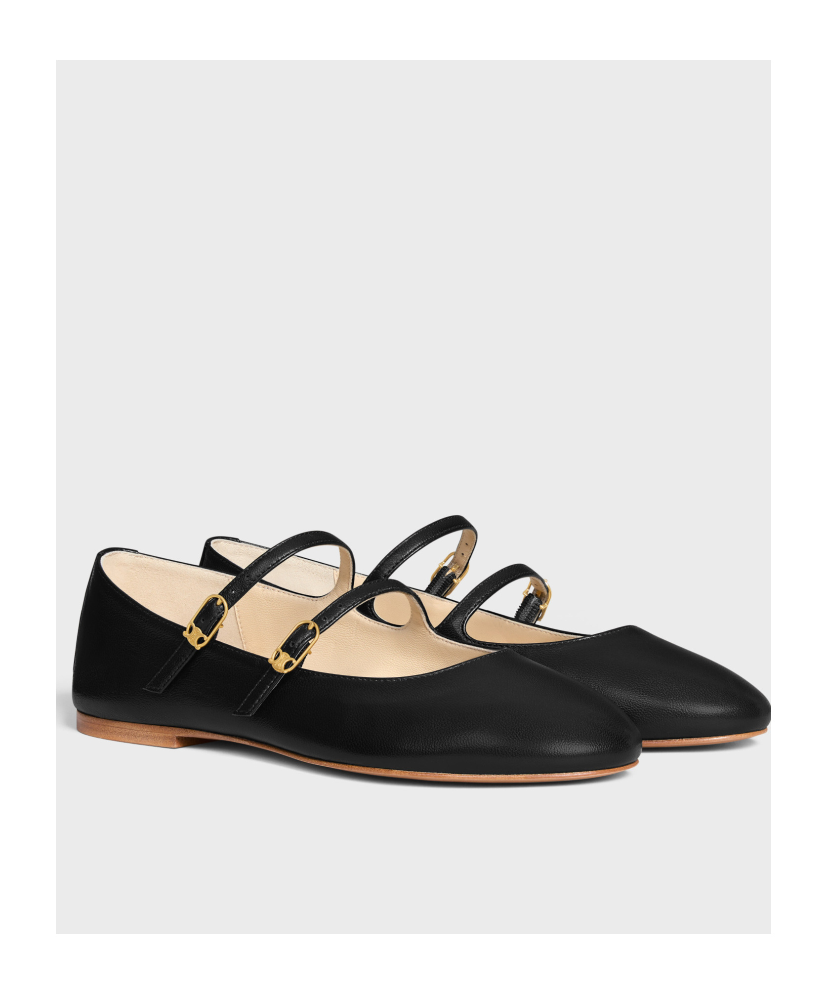 Celine Les Ballerines Leather Double Strap Ballerines In Black