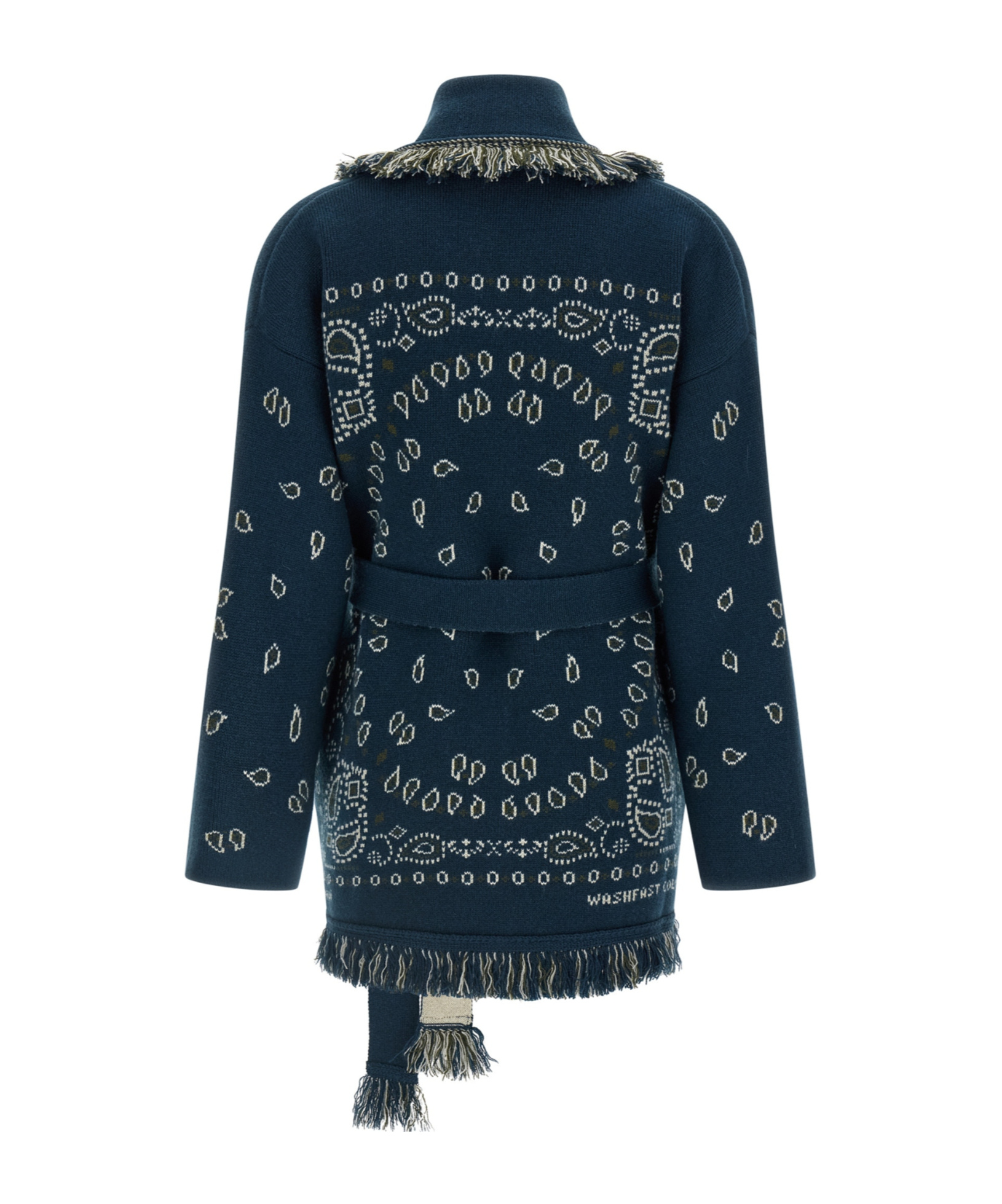 Alanui Long Cardigan With Fringe And Belt In Blue