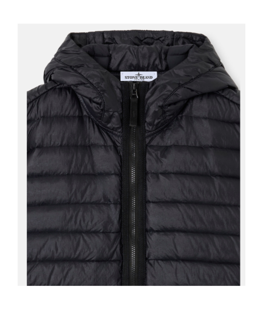 Stone Island Hooded Down Jacket With Anti-drop And Zip Pockets In Black