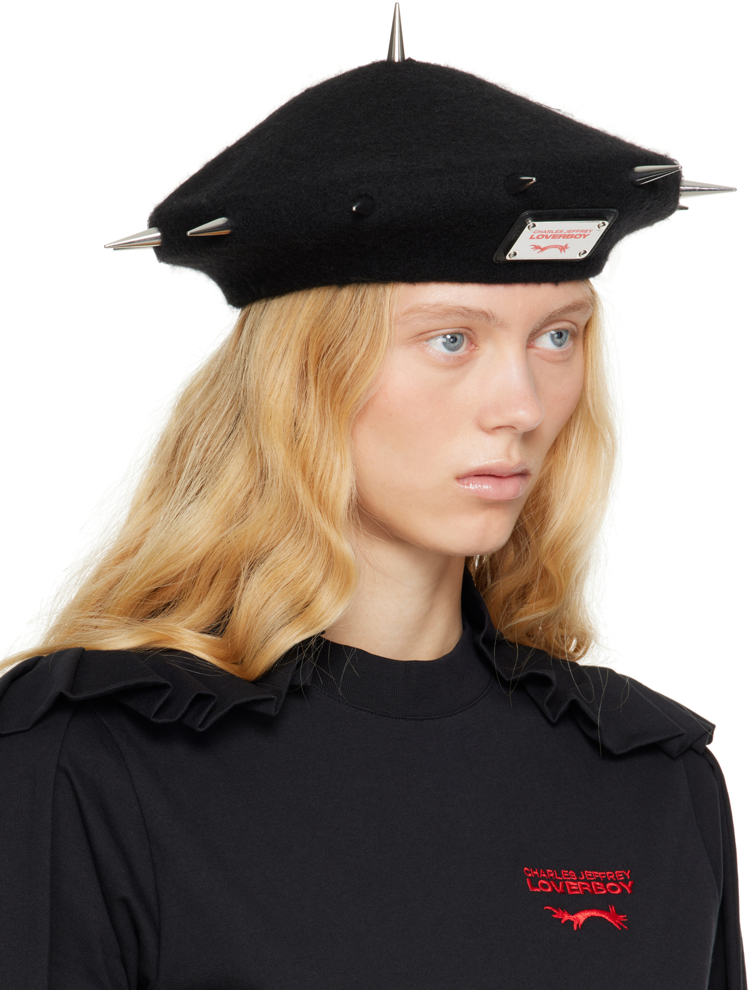 Charles Jeffrrey Loverboy Spiked Beret In Black