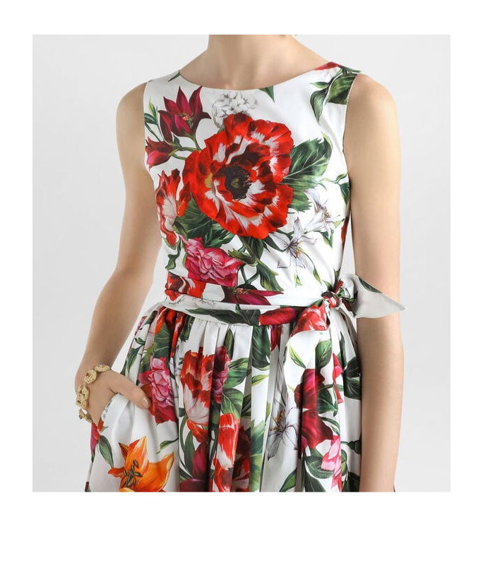 Dolce & Gabbana Sleeveless Dress In Cotton Poplin Flower Print In Animal Print
