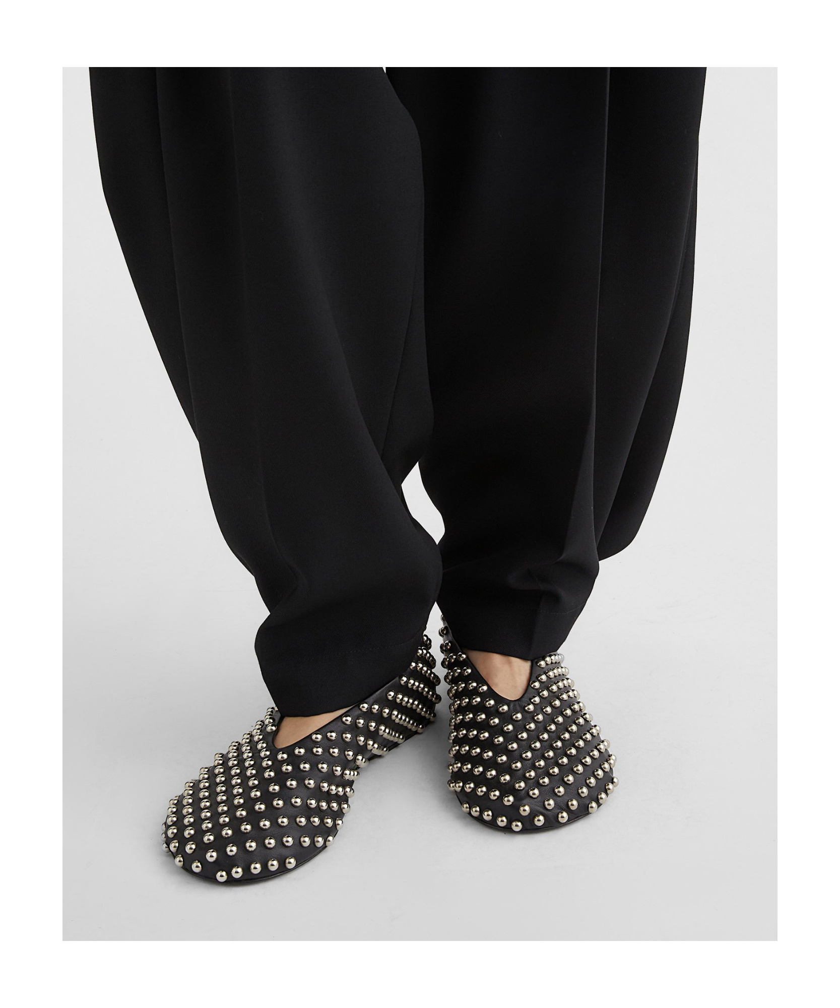 Jil Sander Black Ballet Flats With All-over Stud In Black