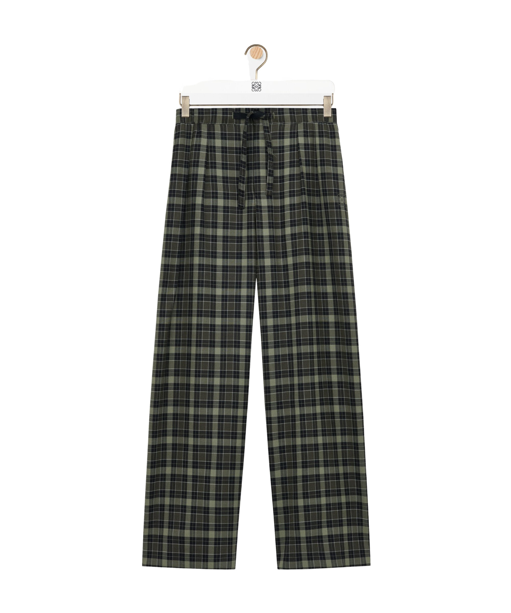 Loewe Wool-blend Check Drawstring-waist Trousers In Green