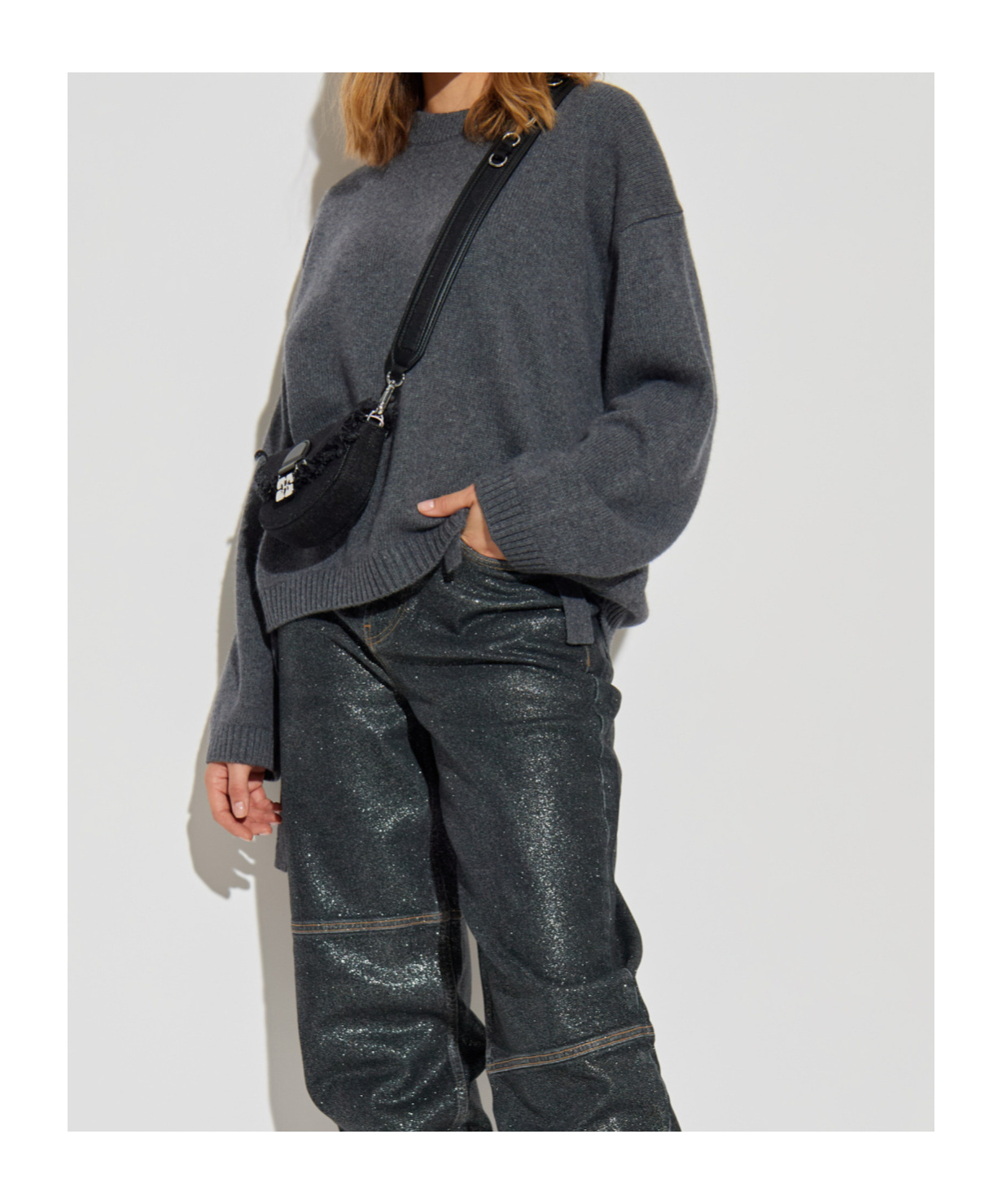 Ganni Sweater Wool Side Ties In Black