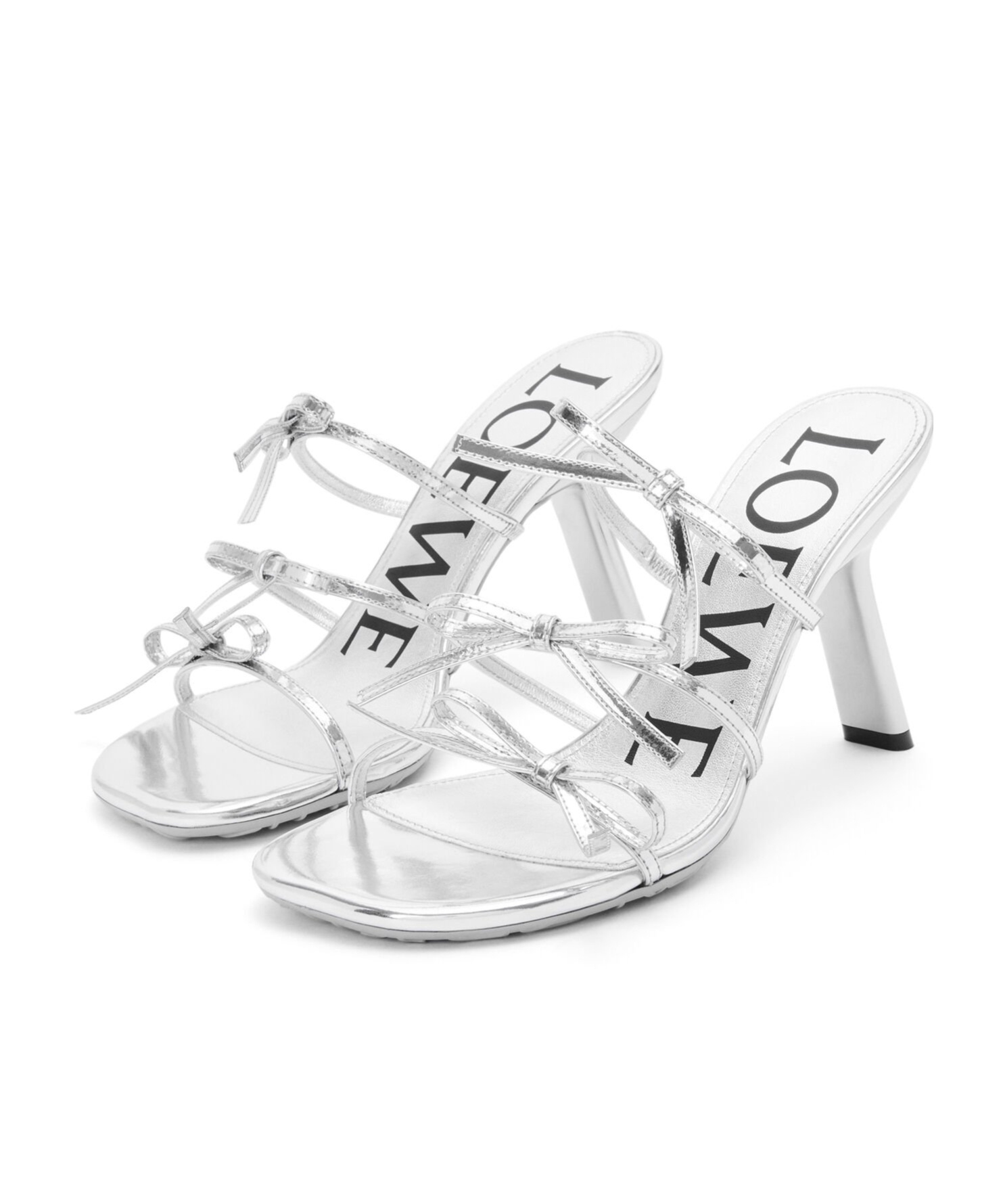 Loewe Petal Leather Mules Metallic Finish In White