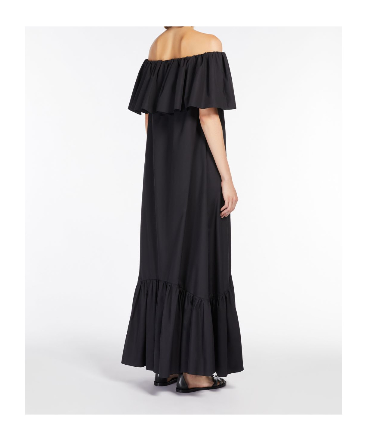 Shop Max Mara Poplin Off-the-shoulder Dress In Black