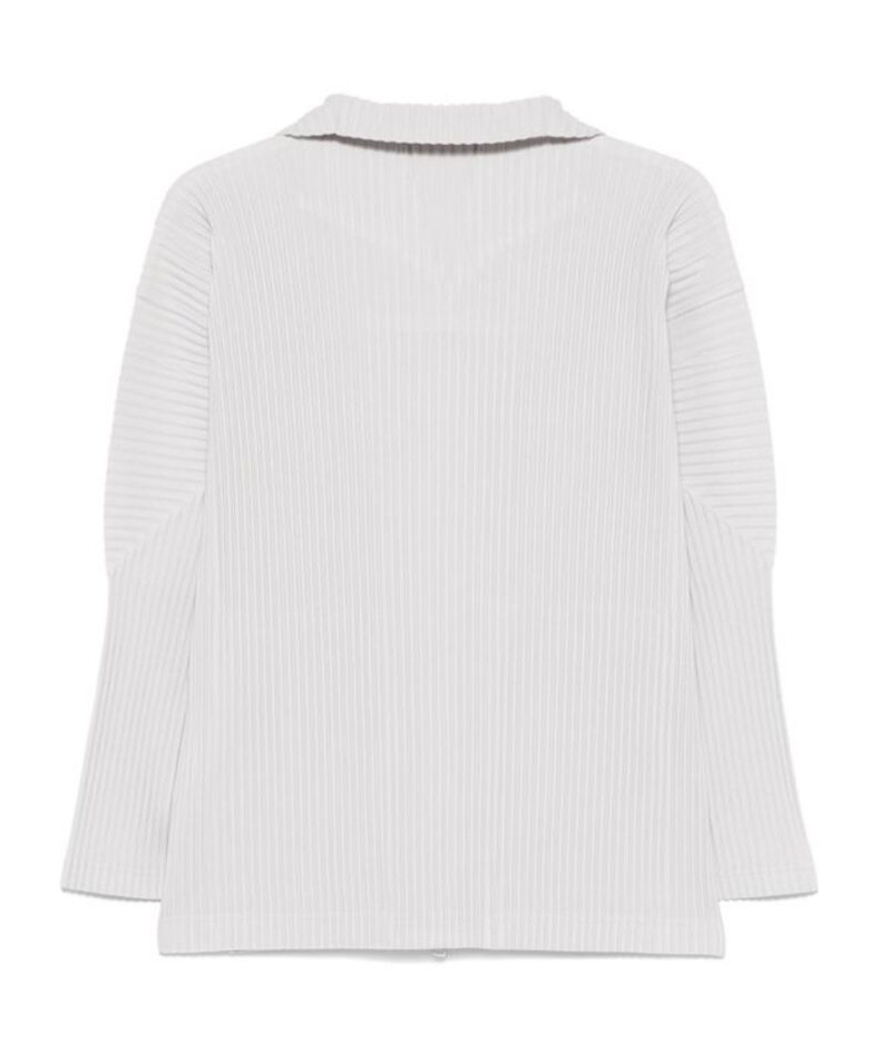 Issey Miyake Ribbed Texture Longline Zippered Shirt In White