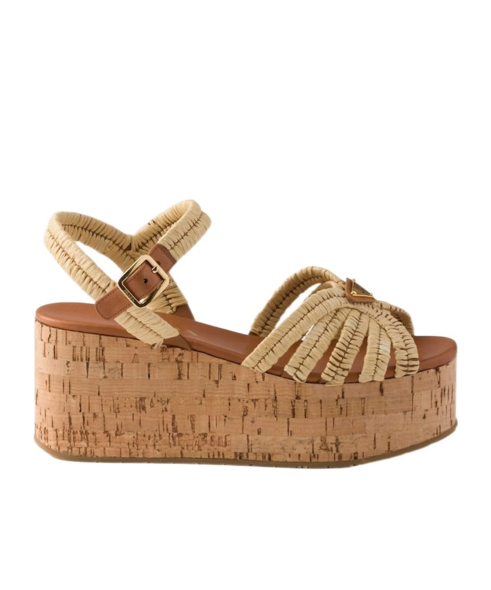 Prada Crochet Platform Sandals In Light Brown
