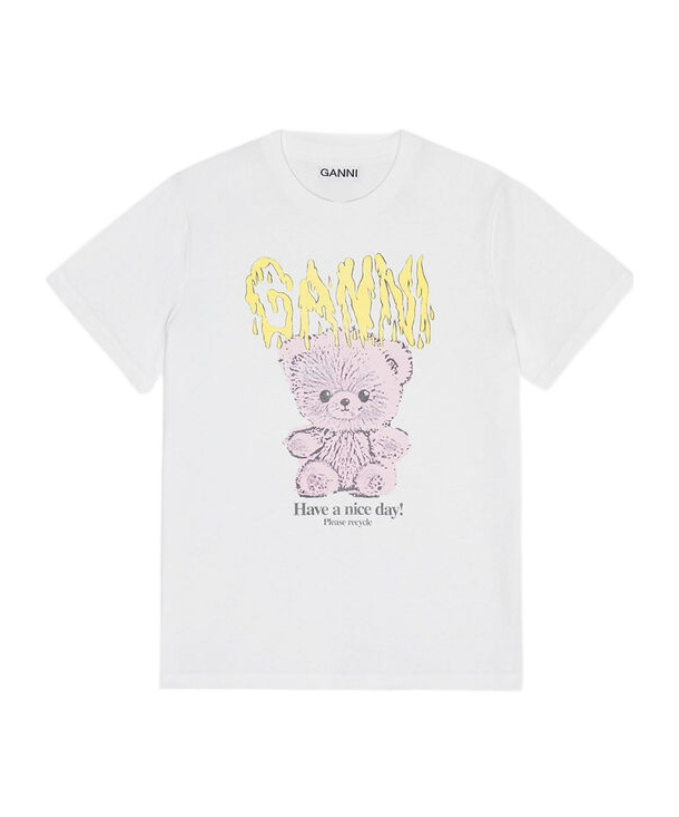 Ganni Basic Cotton Jersey Teddy Relaxed T-shirt In White