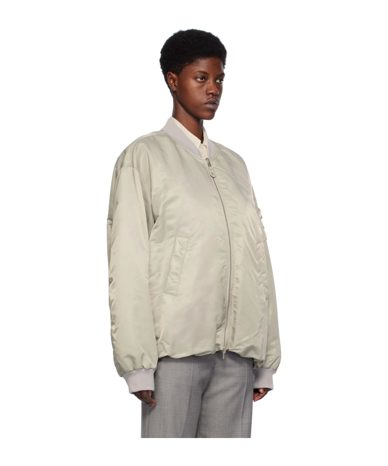 Low Classic Long-sleeved Cotton Suit With Standing Collar In White