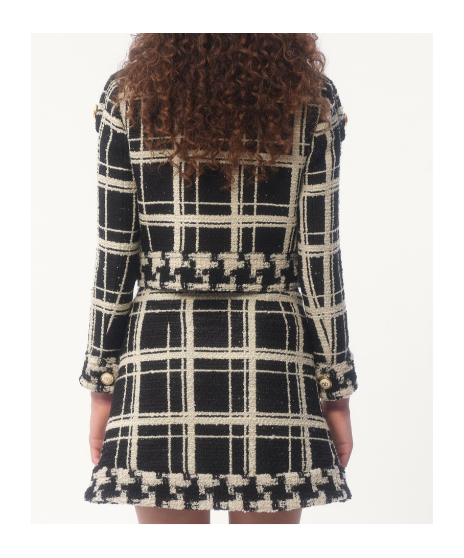Valentino Womens Tweed Check-print Knitted Jacket Nero Avorio In Black