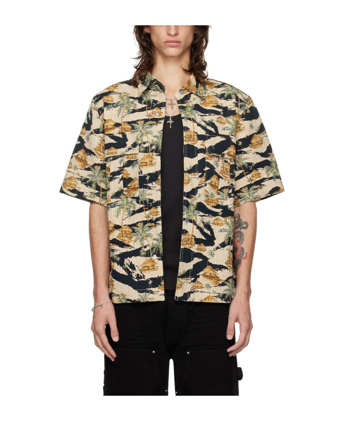 Amiri Multicolor Repeat Palm Denim Shirt In Multicolor