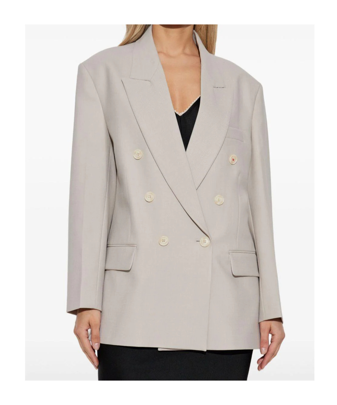 Victoria Beckham Light Grey Double-breasted Blazer With Notched Lapels In Multi