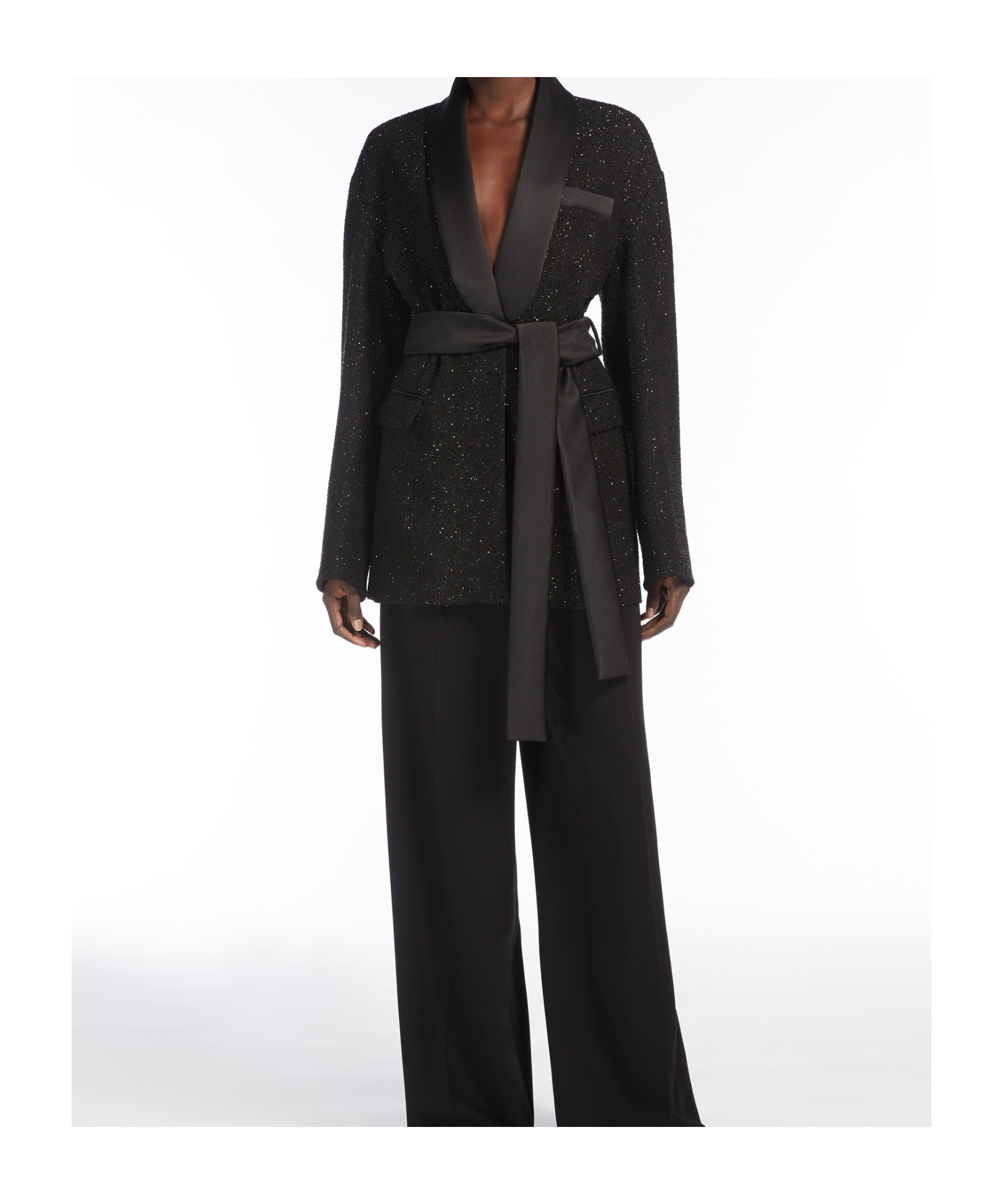 Max Mara Pau Viscose Blend Blazer With All-over Sequins In Black