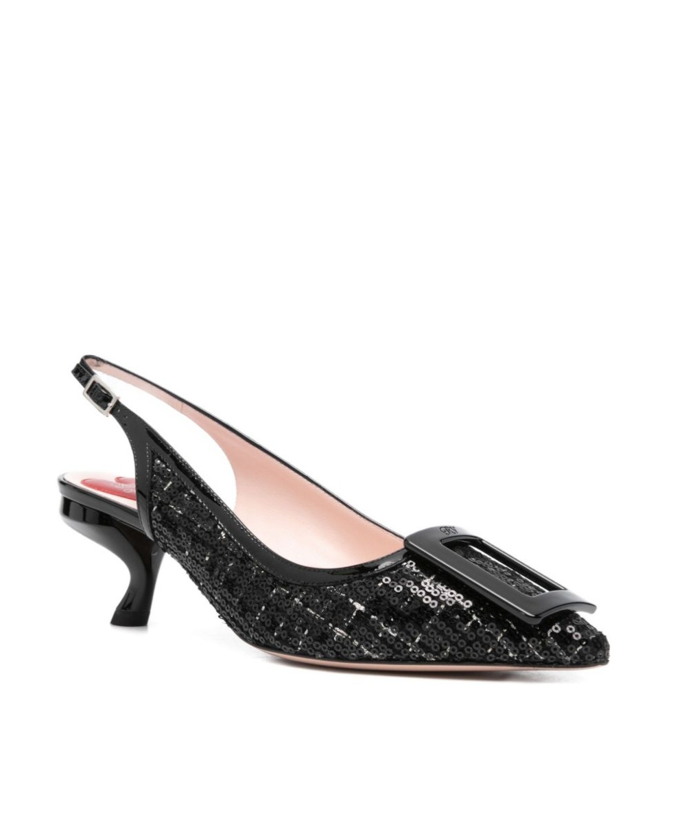 Roger Vivier Tweed Slingback Pumps In Black