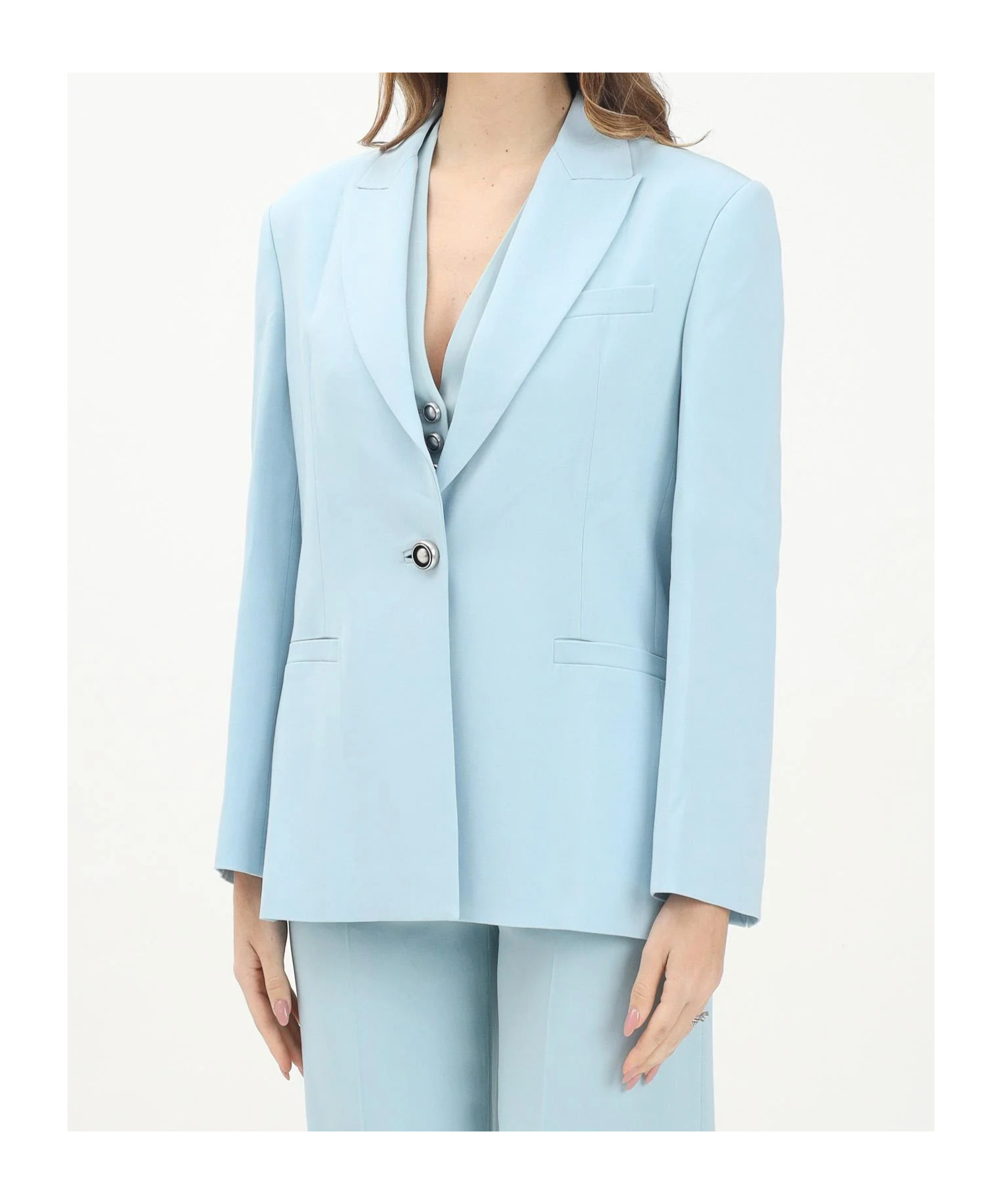 Shop Pinko Notch Lapels Blazer In Ice Blue